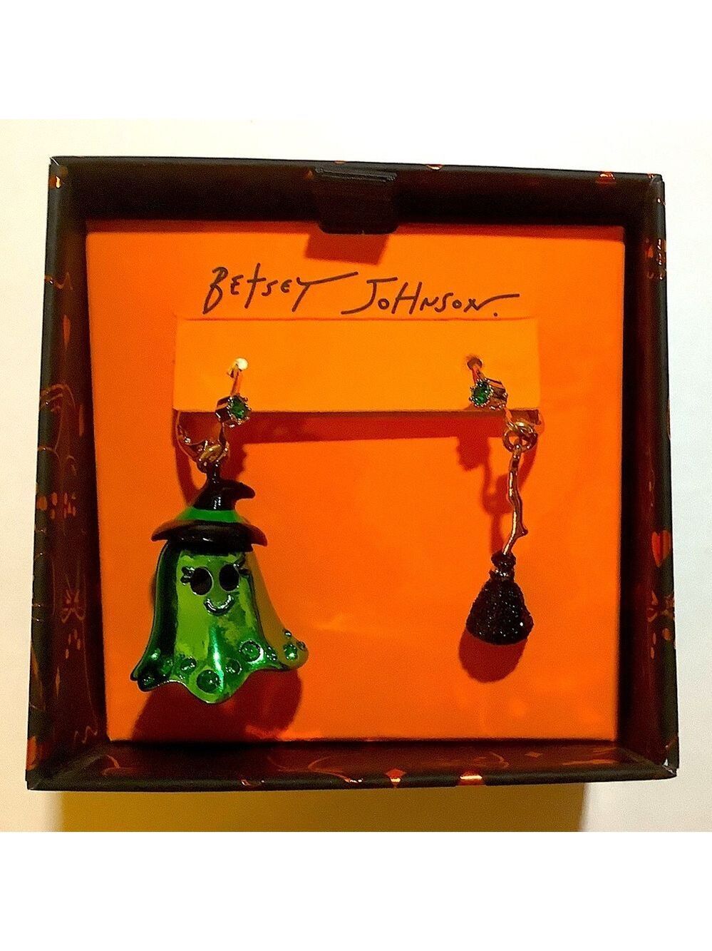 Betsey Johnson Crystal Ghost Witch Broom Mismatch Earrings New